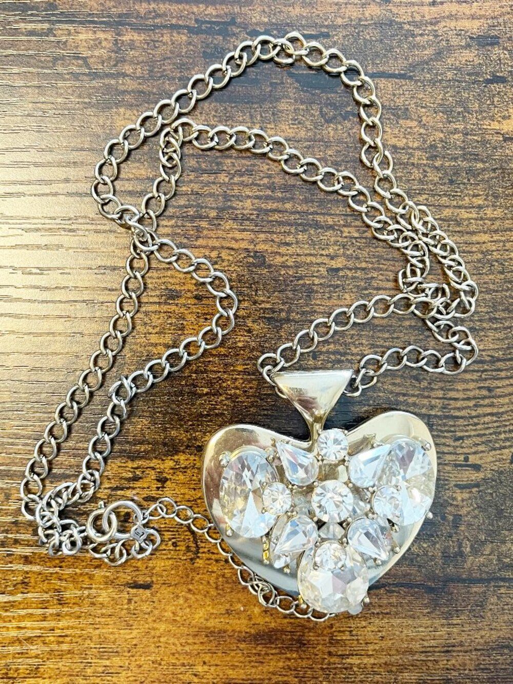 Juicy Couture Giant Heart Necklace Iridescent Aurora Borealis Stones 90s Vintage